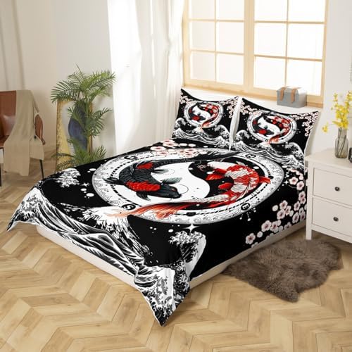Feelyou Japanese Koi Fish Duvet Cover Queen Size Boys Girls Teens
