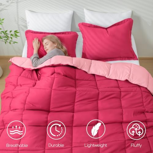 3pc Hot Pink Queen Size Bedding Comforter Set Duvet Insert Blanket