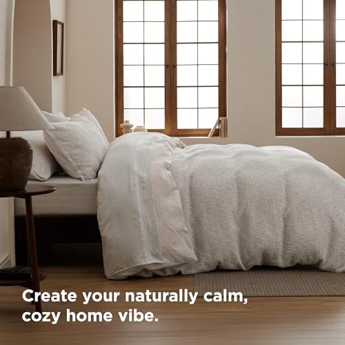 Bedsure PureWoven Space-Dyed Cotton Waffle Duvet Cover Set, King, Linen