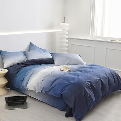 CLOTHKNOW Blue White Full Size Comforter Set Gradient Blue Bedding Sets Soft All Season Comforters with 2 x Pillow Cases