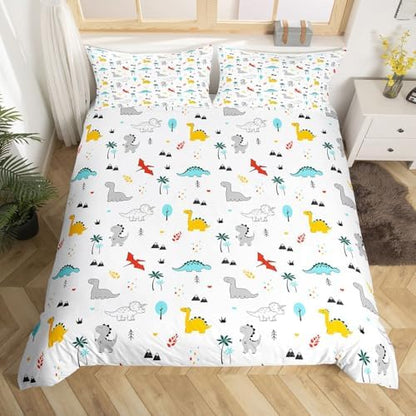 Dinosaur Duvet Cover Cute Animal Printed Comforter Cover King Size for Boys Teens Kids Lovely Dinosaur Pattern Bedding Set Girls Women Home Bedroom Decor 3Pcs Soft Reversible Bedclothes, Zipper