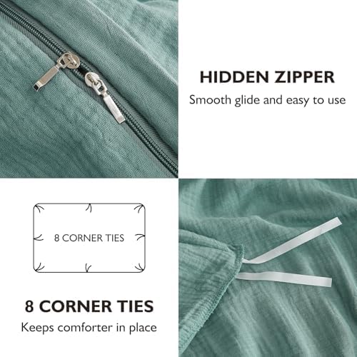 EMME Muslin Cotton Duvet Cover Set Linen Like Teal Queen