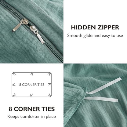 EMME Muslin Cotton Duvet Cover Set Linen Like Teal Queen