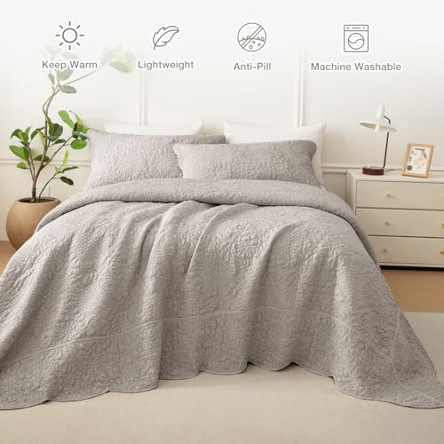 Masaca Oversized King Bedspread 120x120,3Pcs Crinkled Extra Large King Quilt Bedding Set Linen Colored Stone-Washed Farmhouse Lightweight Rustic Scallop Bedspread & Coverlet Sets for All Season