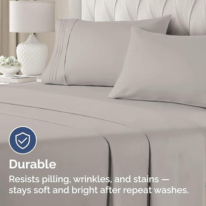 King Standard Pillow Cases Set of 4 - Soft Hotel Quality Pillowcase Covers - Comfy Bedding for Women, Men, Kids & Teens - Machine Washable Pillow Protectors - 4 Piece Set - King Standard Light Grey