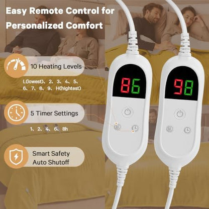 Heated Electric Blanket King Size, Dual Control, 90" x 100", Ginger