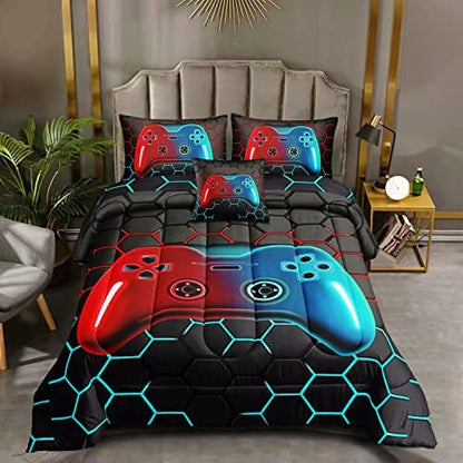 ROWADALO 5 Pieces Bed in A Bag Gamer Bedding Set for Boys Kids Adult Gaming Comforters Set,Boys Bed in A Bag Set Twin Size Comforter with Fitted Sheet Flat Sheet Pillowcase pillowsham,DJTH5028Twin