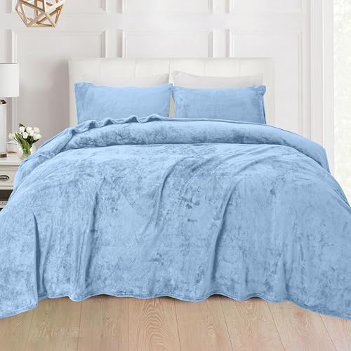 Elegant Comfort Luxuriously Soft 4-Piece Velvet Plush Flannel Sheet Set - Premium Quality - Cozy Warm, Anti-Static, Non Pilling Fuzzy Velvet Flannel Fleece Deep Pocket Sheet Set - Twin, Denim Blue