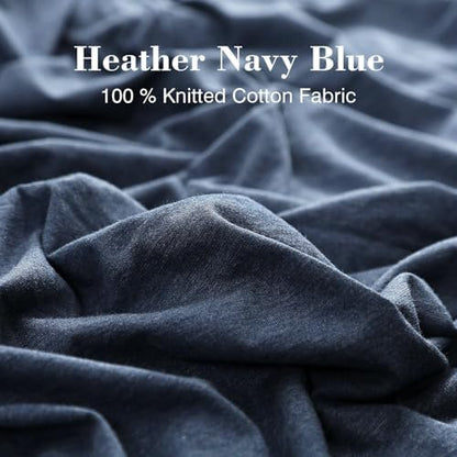 PURE ERA Jersey Knit Duvet Cover Set Heather Navy Blue Oversized King