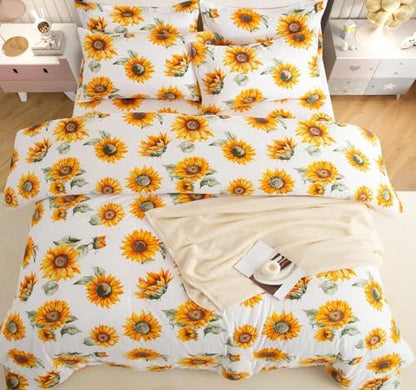 SDY 7PCS Bedding Set for Kids,Boys and Girls (Sunflower, Queen)