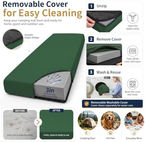 CYMULA Memory Foam Camping Mattress Pad,Sleeping Pad for Camping,Non-Slip Bottom Floor Car Mattress Bed with Retaining Portable Roll up Mattress Pad Mat for Travel Truck Guest Bed Tent