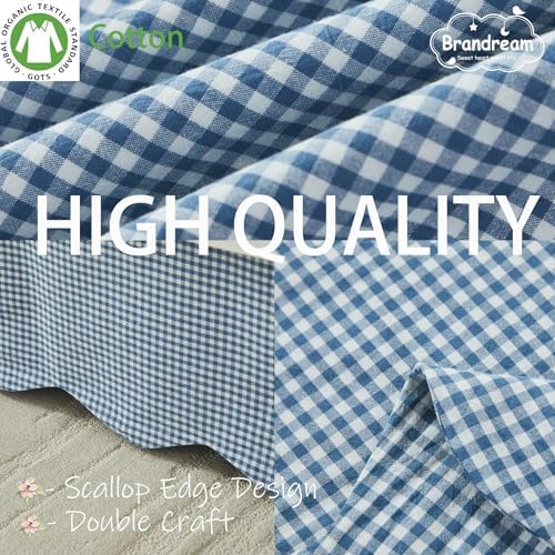 Brandream Scallop Edge Cotton Crib Skirt Toddler Bedskirt Baby Nursery Crib Bed Skirt Boho Bohemian Neutral Solid Color Farmhouse Chic Vintage Blue Gingham Bohemian Nursery Decor Skirt