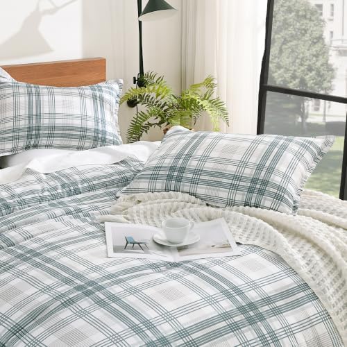 Andency Blue Plaid Comforter Set Full, Gingham Checkered Grid Bedding Set