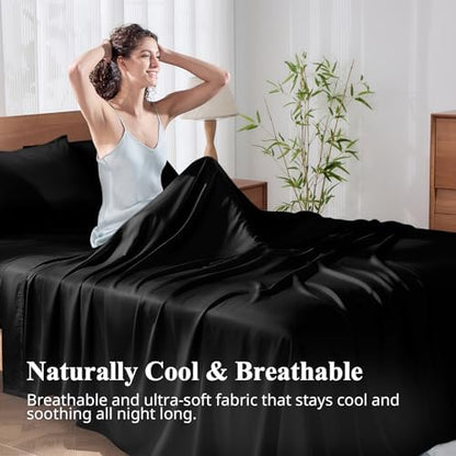 Bamboo Viscose Sheet Set Full Size, Cooling Sheets Bed Set 4pcs