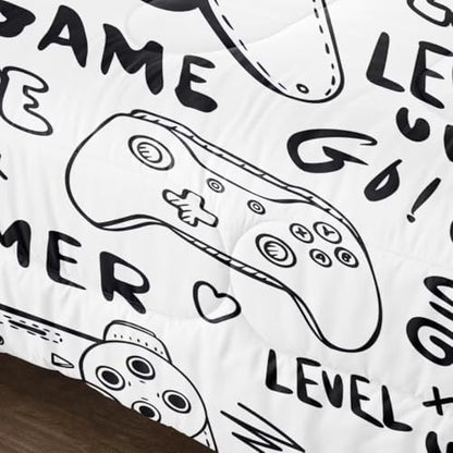 Gaming Comforter for Boys Teens,Game Bedding Sets Full,Kids Gamer Comforter Set,Video Game Bedroom Bed Set Controller Duvet All Season 3 Piece