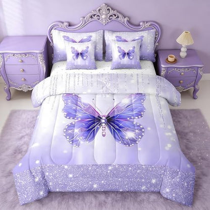 Feelyou Butterfly Comforter Set with Sheets 7 Piece Queen Size Dreamy