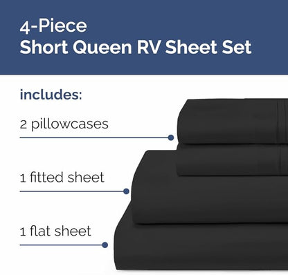 Short Queen Size 4 Piece Sheet Set - RV Short Queen, Soft, Breathable & Cooling Bed Sheets Set with Deep Pockets - Hotel Luxury Bedding for Women, Men, Kids, Teens, Boys and Girls - Oeko-Tex - Black