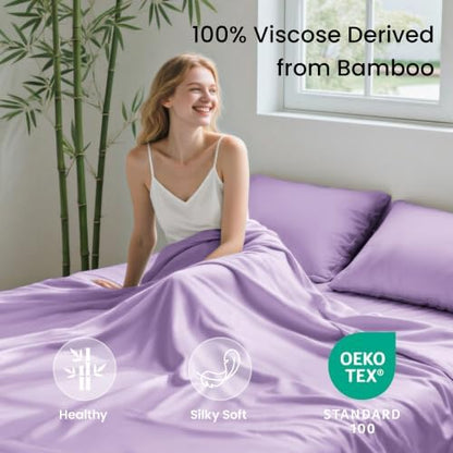 Love's cabin 4 Piece King Size Sheet Set, 100% Rayon Derived from Bamboo, Cooling & Breathable, Soft Silky Deep Pocket up to 16", Hotel Luxury Bedding for Hot Sleepers, Lavender
