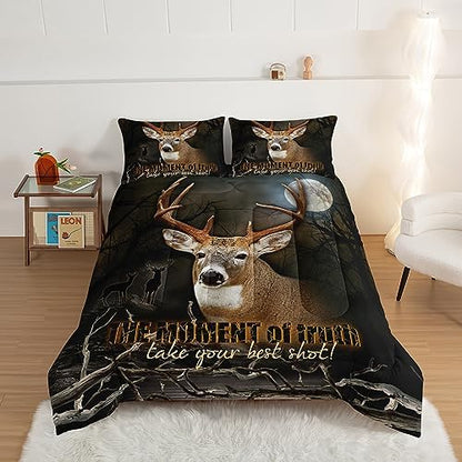 HOSIMA Deer Comforter Forest Hunting Bedding Sets for Teen Boys Mens Bedroom Essentials RV Inside Decor,Western Bedding Wildlife Animal Queen Comforter Set with 2 Pillowcases.