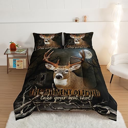 HOSIMA Deer Comforter Forest Hunting Bedding Sets for Teen Boys Mens Bedroom Essentials,Western Bedding Set Wildlife Animal Twin Bed in a Bag RV Inside Decor with 2 Pillowcases.