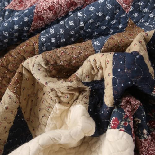 vctops Vintage Star Patchwork Cotton Quilt Set (Navy,Oversize Queen)