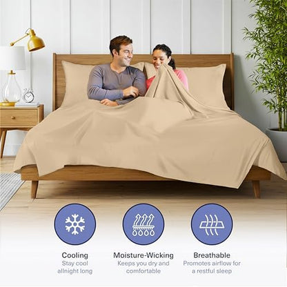 Kickoff Viscose Bamboo Sheets Twin XL Size 3-pc 100% Organic Bamboo Viscose Bed Cooling Sheets Twin XL Size Set Cool Bedding for hot Sleepers Sheet Set - Gift Ready Packaging (Beige, TXL)