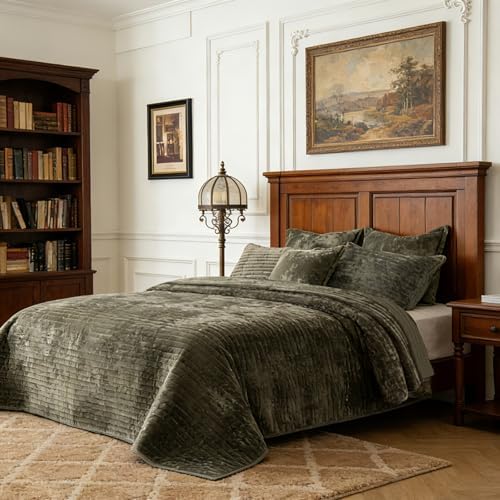 Oversized King Bedspread 120x120 Striped Soft Velvet Quilt Set