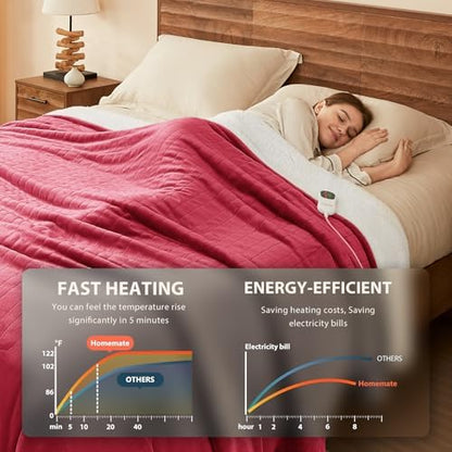 Homemate Heated Electric Blanket King Size 100"x 90" Heating Blanket
