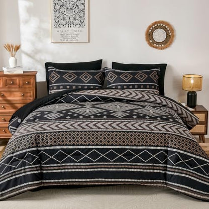 Yiran Boho Comforter Set King Size, 7 Pieces Aztec Black Bed in a Bag