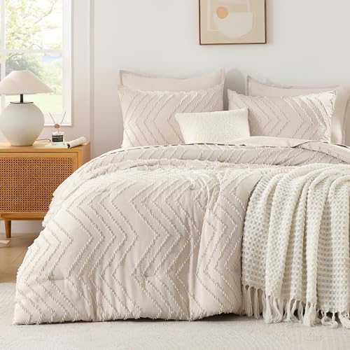 Andency Alaskan King Comforter Set 128x120 Extra Large Bedding Set Beige