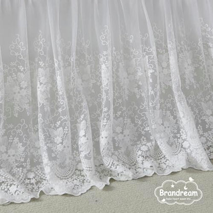 Brandream Boho Bohemian Girl Baby Nursery Lace Crib Bed Skirt Dust Ruffle - Solid Color Romantic Cream Off White Farmhouse Chic 100% Cotton Ruffle Skirt Excellent Quality