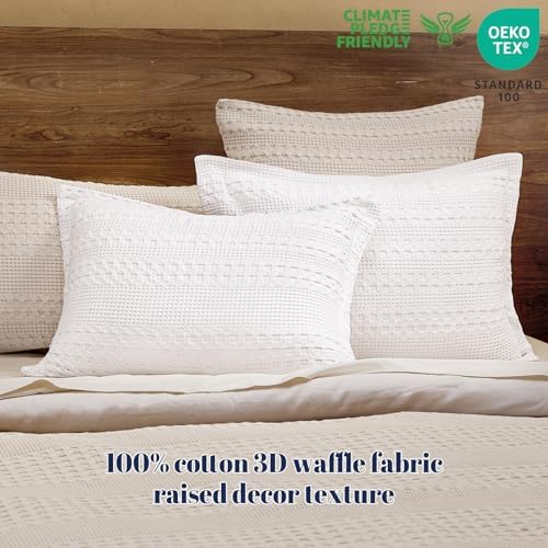 PHF Cotton Ruffle Waffle Pillow Shams King Size 20" x 36", White, No Insert