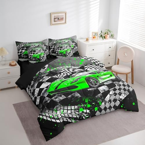 Racing Kids Boys Comforter Set 7 Pieces,Cartoon Car Sport Bed Set,Cool Race Car Teens Men Bedding Bed in a Bag Soft,Twin (1 Comforter,2 Pillowcase,2 Pillow Covers,1 Flat Sheet,1 Fitted Sheet)