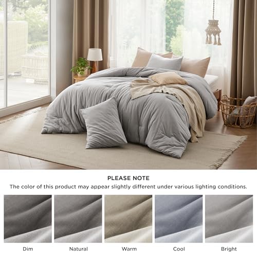 Bedsure PureWoven Cotton Comforter Set Prewashed, King, Grey Stone