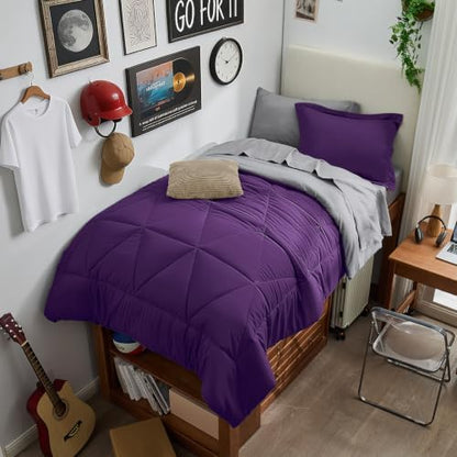 BEDELITE Twin XL Comforter Set 5 Pieces, Reversible Purple Bed in A Bag