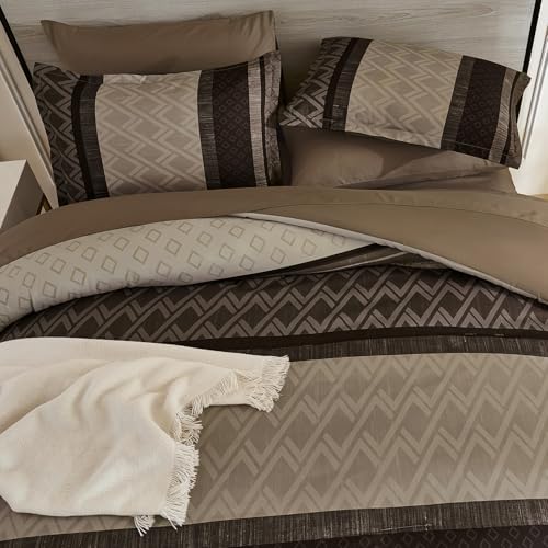 Cottolester Boho Fall Comforter Set King Size,Striped Bed in a Bag