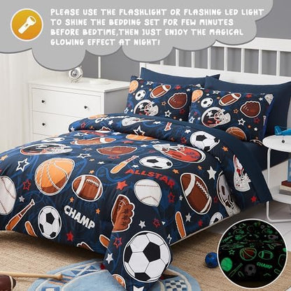 Boys Full Size Bedding Set - 7 Pieces Sports Bedding Full Comforter Sets