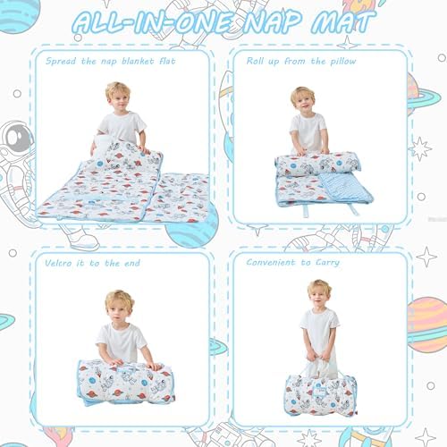 Lasoftan Toddler Nap Mat with Pillow and Blanket, Extra Large Rolled Napping Mats,Slumber Bags for Boys Girls,Kids Sleeping Bag for Daycare, Preschool Travel Camping