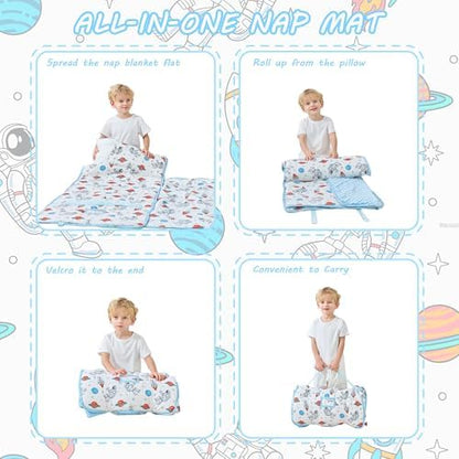 Lasoftan Toddler Nap Mat with Pillow and Blanket, Extra Large Rolled Napping Mats,Slumber Bags for Boys Girls,Kids Sleeping Bag for Daycare, Preschool Travel Camping