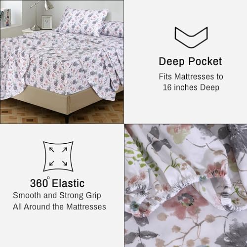 RUVANTI 100% Cotton Split King Sheets, Percale Sheet Set, Dandelion Field