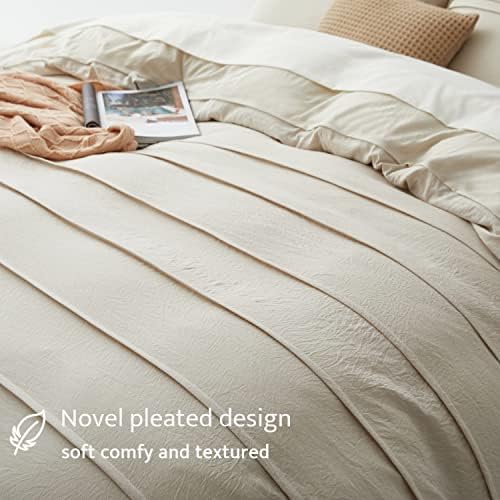 Oli Anderson 3PCS Pleated Duvet Cover Set, Beige, Queen
