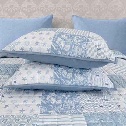 King Quilt Set-3 Pieces Soft Bedding Lightweight Floral Patchwork Coverlet