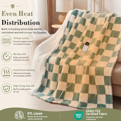 Heated Blanket Electric Throw 50"X60", Heating Blanket Throw, Teal