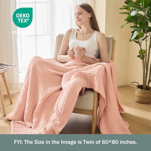 EMME Muslin Blankets for Adults Throw Blanket for Couch Breathable Gauze Soft Lightweight Airy Light Pink Throw XL 50" x 71"