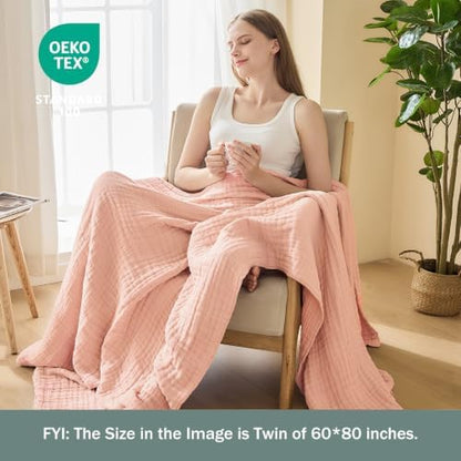 EMME Muslin Blankets for Adults Throw Blanket for Couch Breathable Gauze Soft Lightweight Airy Light Pink Queen 90" x 90"