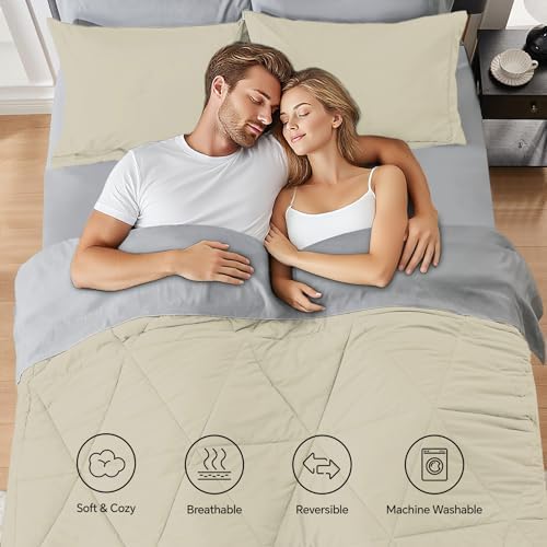 BEDELITE King Comforter Set 7 Pieces, Reversible Oatmeal Bed in A Bag