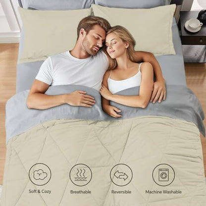 BEDELITE King Comforter Set 7 Pieces, Reversible Oatmeal Bed in A Bag