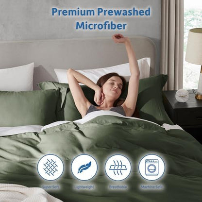 Hearth & Harbor Prewashed Twin Duvet Cover Set, Olive Green