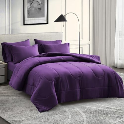 Maple&Stone Full Comforter Set 7 Pieces Bed in a Bag Dark Purple Bed Set