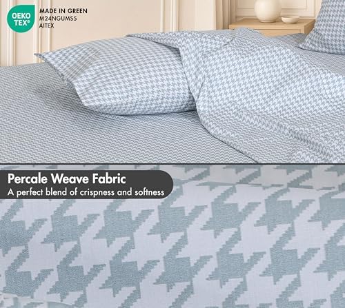 RUVANTI 100% Cotton Twin Sheets, Percale Weave Twin Sheet Set, Houndstooth
